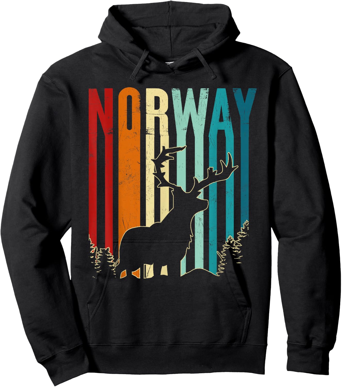 Vintage Norwegian Reindeer Retro Reindeer Norway Souvenir Hoodie - Hoodie | Black