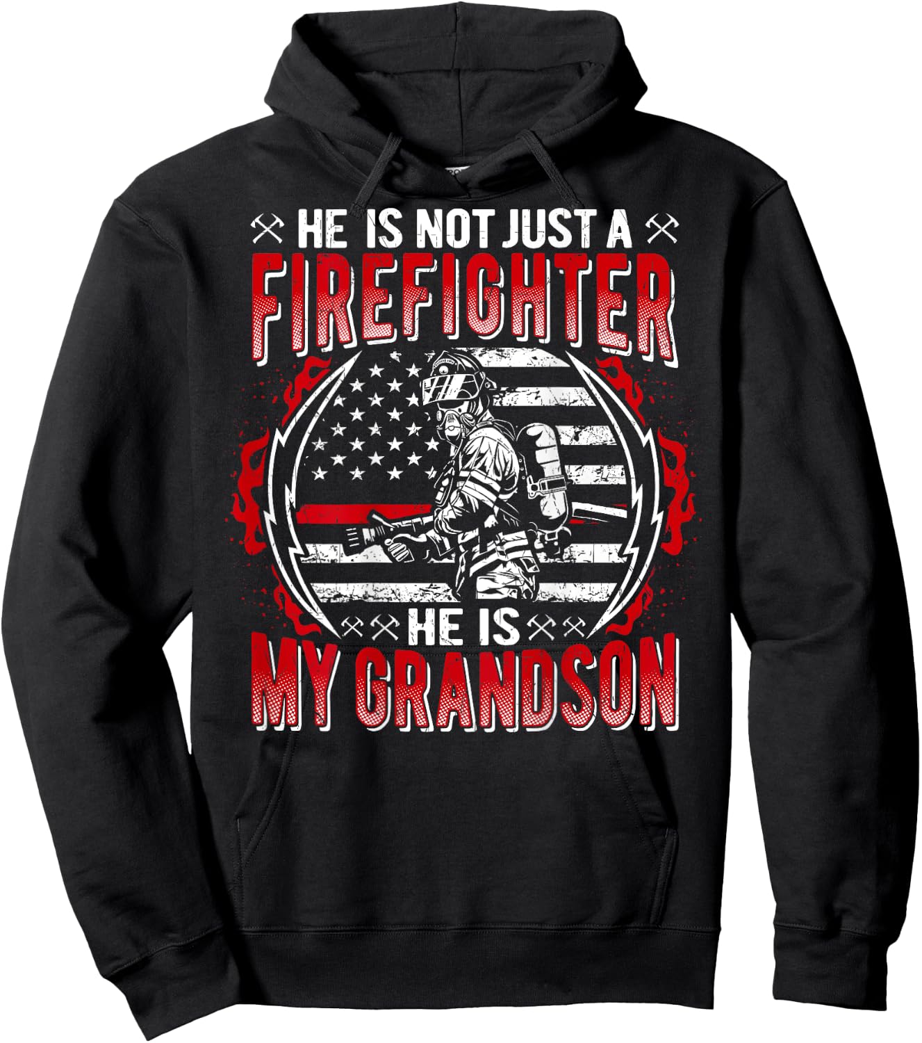 My Grandson Is A Firefighter Thin Red Line Flag Family Gifts Hoodie - Hoodie | Black