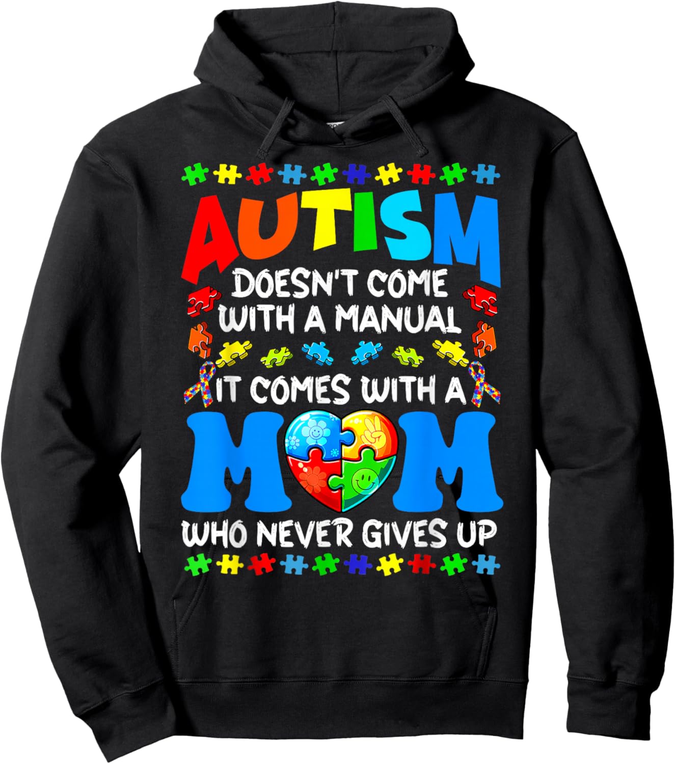 Autism Mom Doesn't Come With A Manual Women Autism Awareness Hoodie - Hoodie | Black