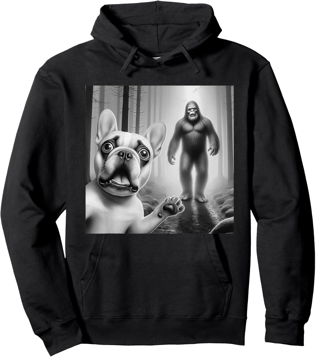 Funny French bulldog Selfie with bigfoot sasquatch Women Kids Hoodie - Hoodie | Black
