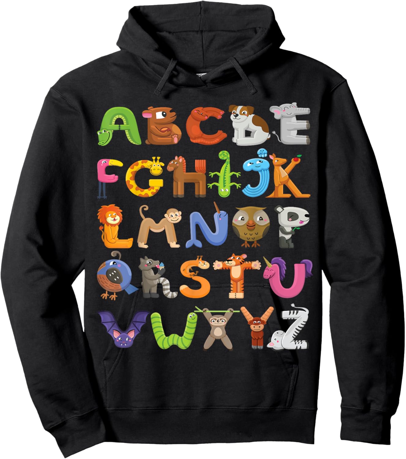 Fun Animal ABCs Learn Back to School Alphabet Shirt for Kids Hoodie - Hoodie | Black
