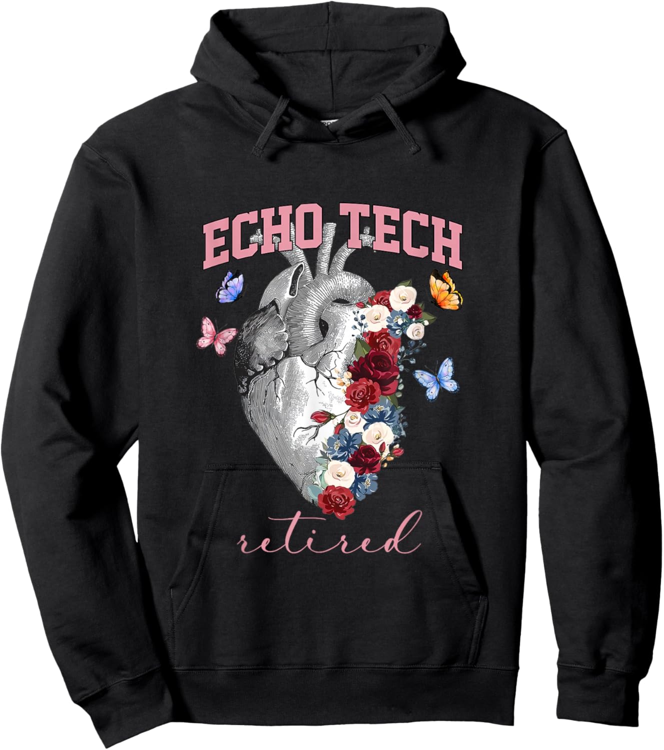 Anatomical Heart Floral Echo Tech Retired Cardiac Sonography Hoodie - Hoodie | Black