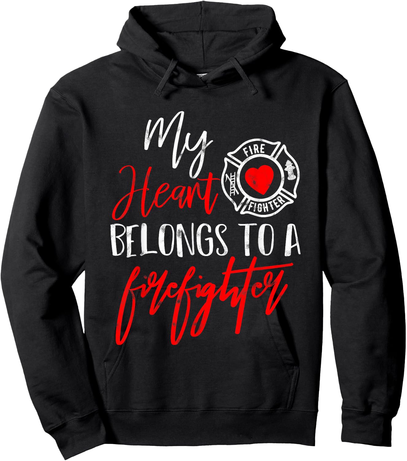 My Heart Belongs to A Firefighter Gift Wife Girlfriend Small Hoodie - Hoodie | Black