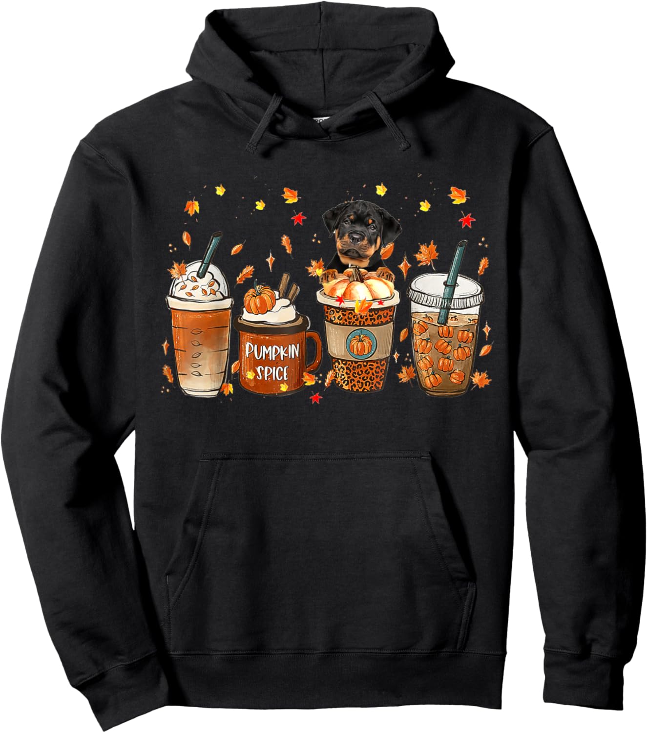 Rottweiler Fall Coffee Pumpkin Spice Latte Iced Autumn Hoodie - Hoodie | Black