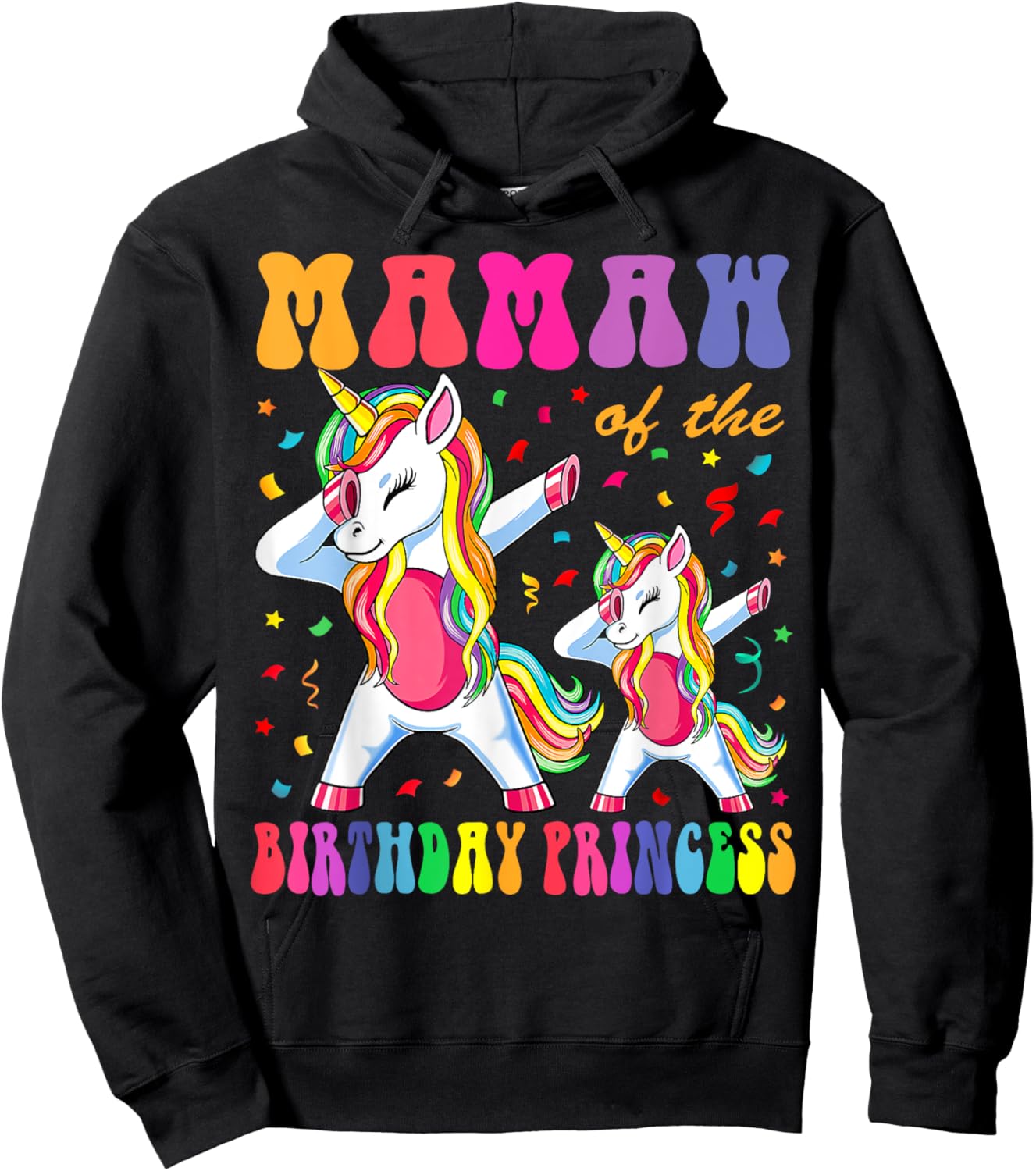 Mamaw of the Birthday Princess Girl Dabbing Unicorn Family Hoodie - Hoodie | Black