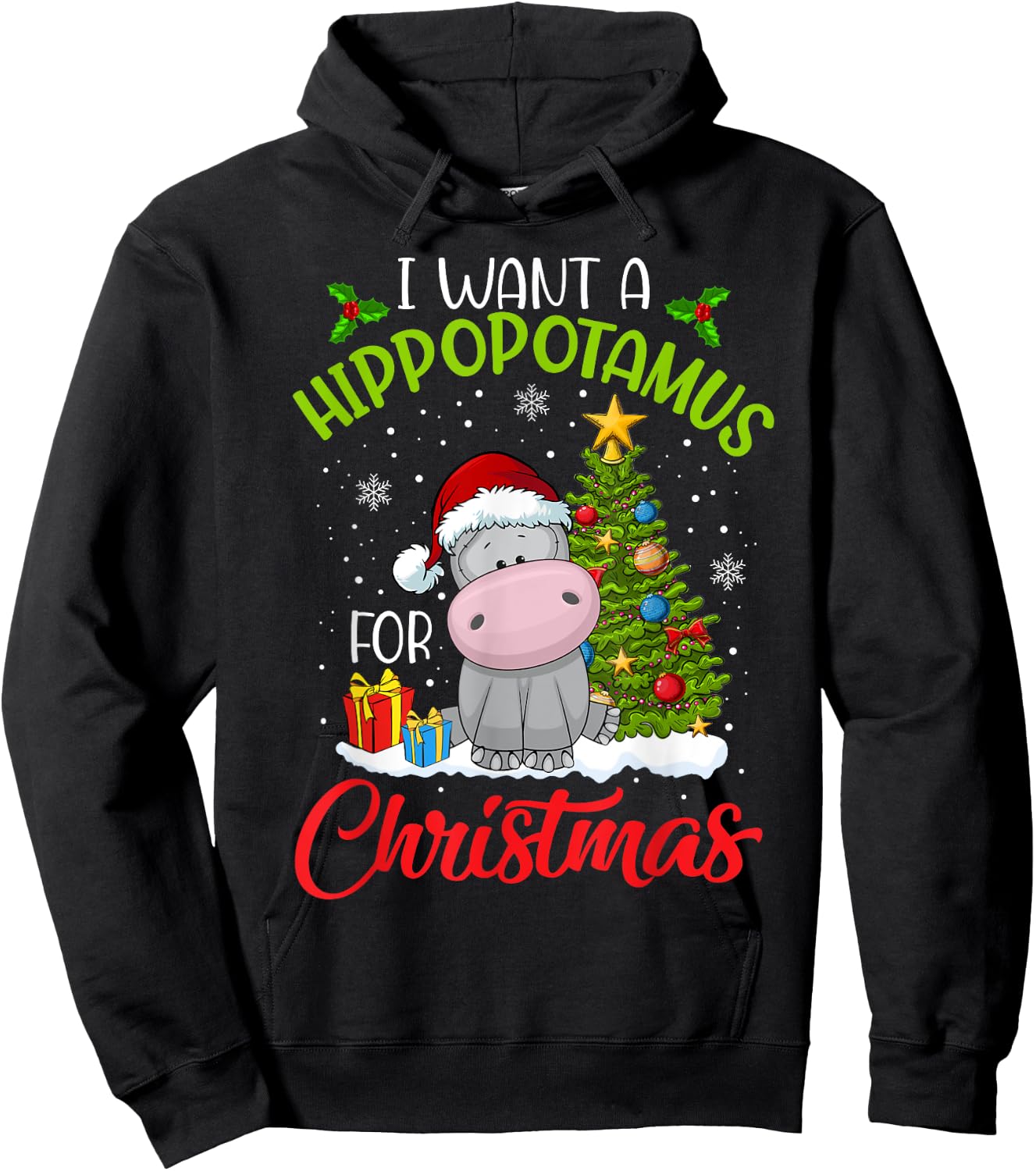 I Want A Hippopotamus For Christmas Xmas Hippo for Kid Women Hoodie - Hoodie | Black