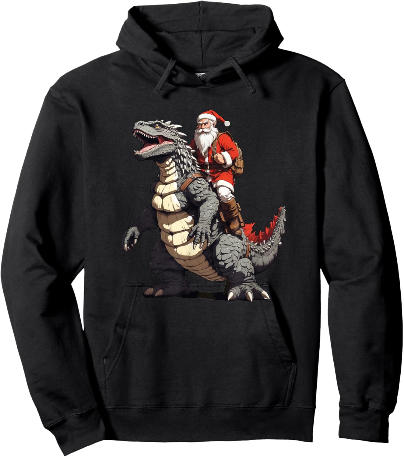 Santa Riding The Japanese Monster Kaiju for Christmas Hoodie - Hoodie | Black