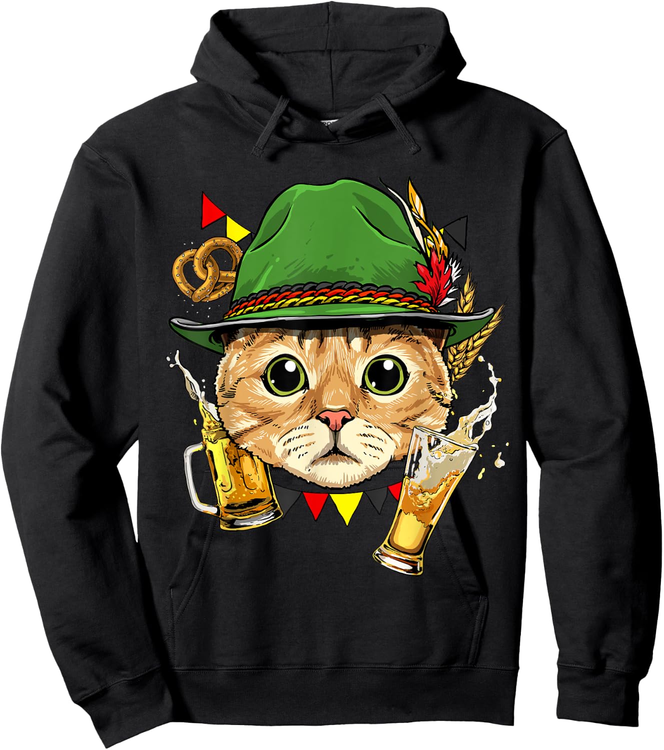 Oktoberfest German Cat Shirt Lederhosen Costume Beer Fest Hoodie - Hoodie | Black