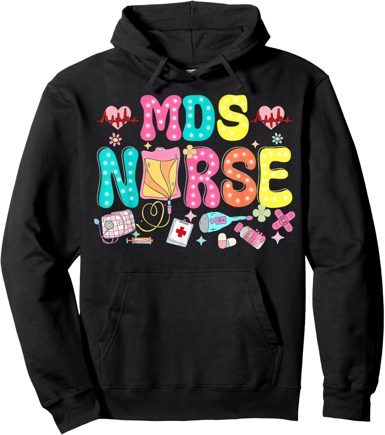 MDS Nurse Heart Valentines Day Medical Nursing Appreciation Hoodie - Hoodie | Black
