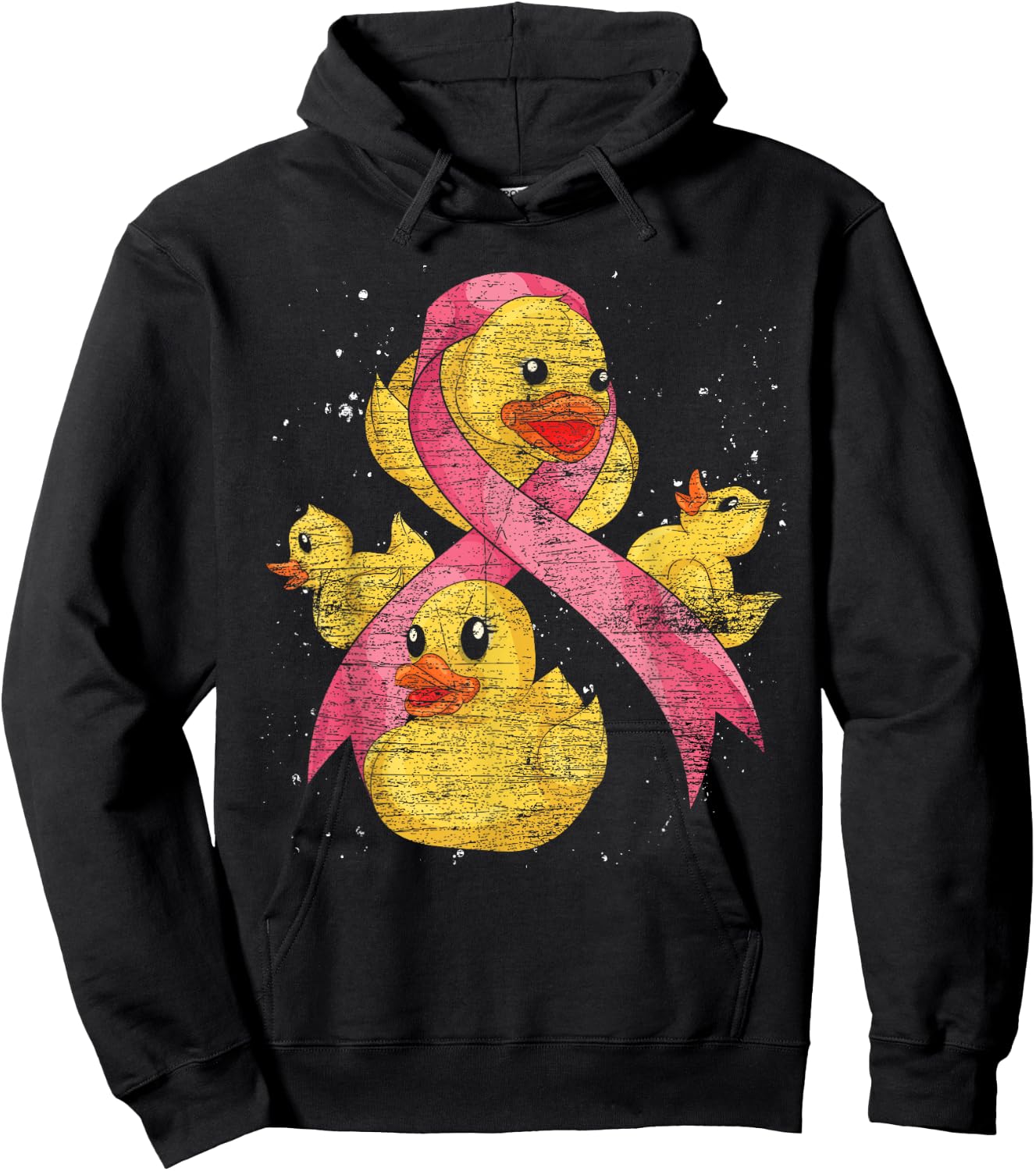 Cute Ducky Pink Ribbon Rubber Duck Breast Cancer Awareness Hoodie - Hoodie | Black