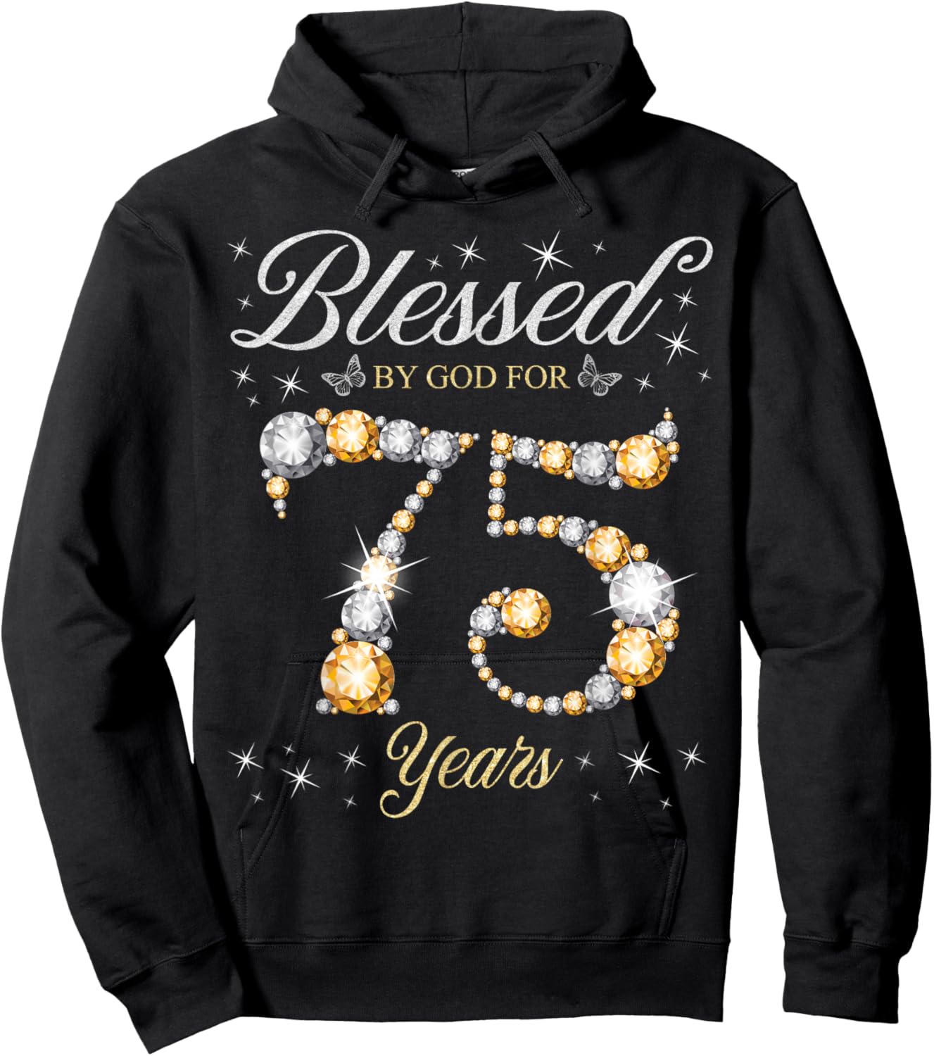 Blessed By God For 75 Years Old 75th Birthday Party Hoodie - Hoodie | Black