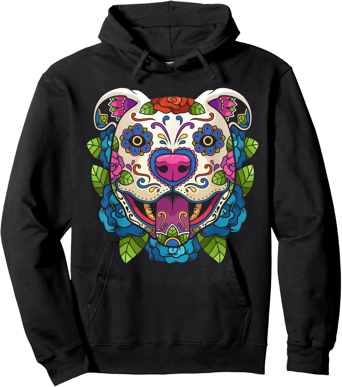 Pit Bull Sugar Skull Mexico Dog Calavera Dia De Los Muertos Hoodie - Hoodie | Black