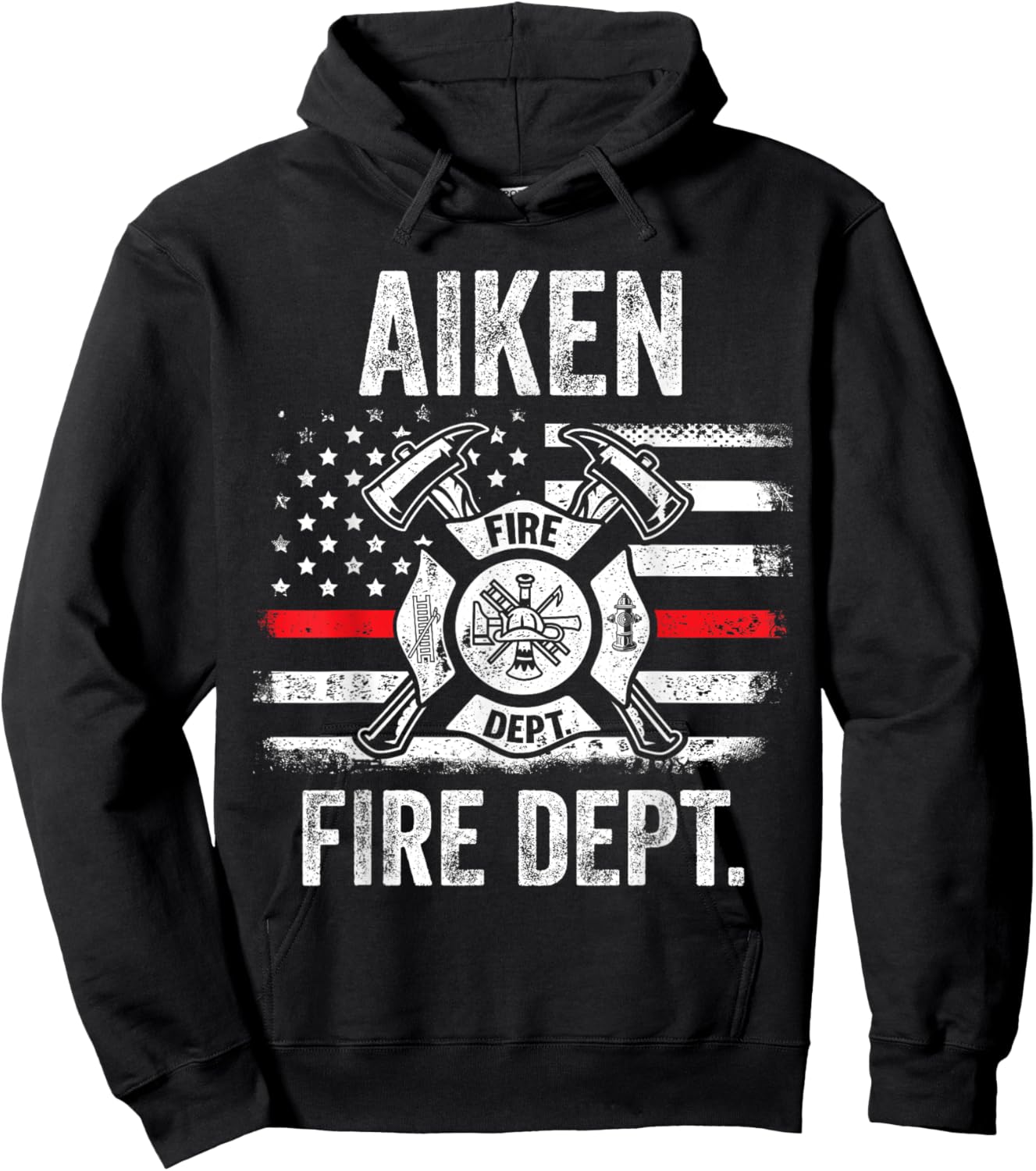 Aiken South Carolina Fire Department Thin Red Line Fireman Hoodie - Hoodie | Black