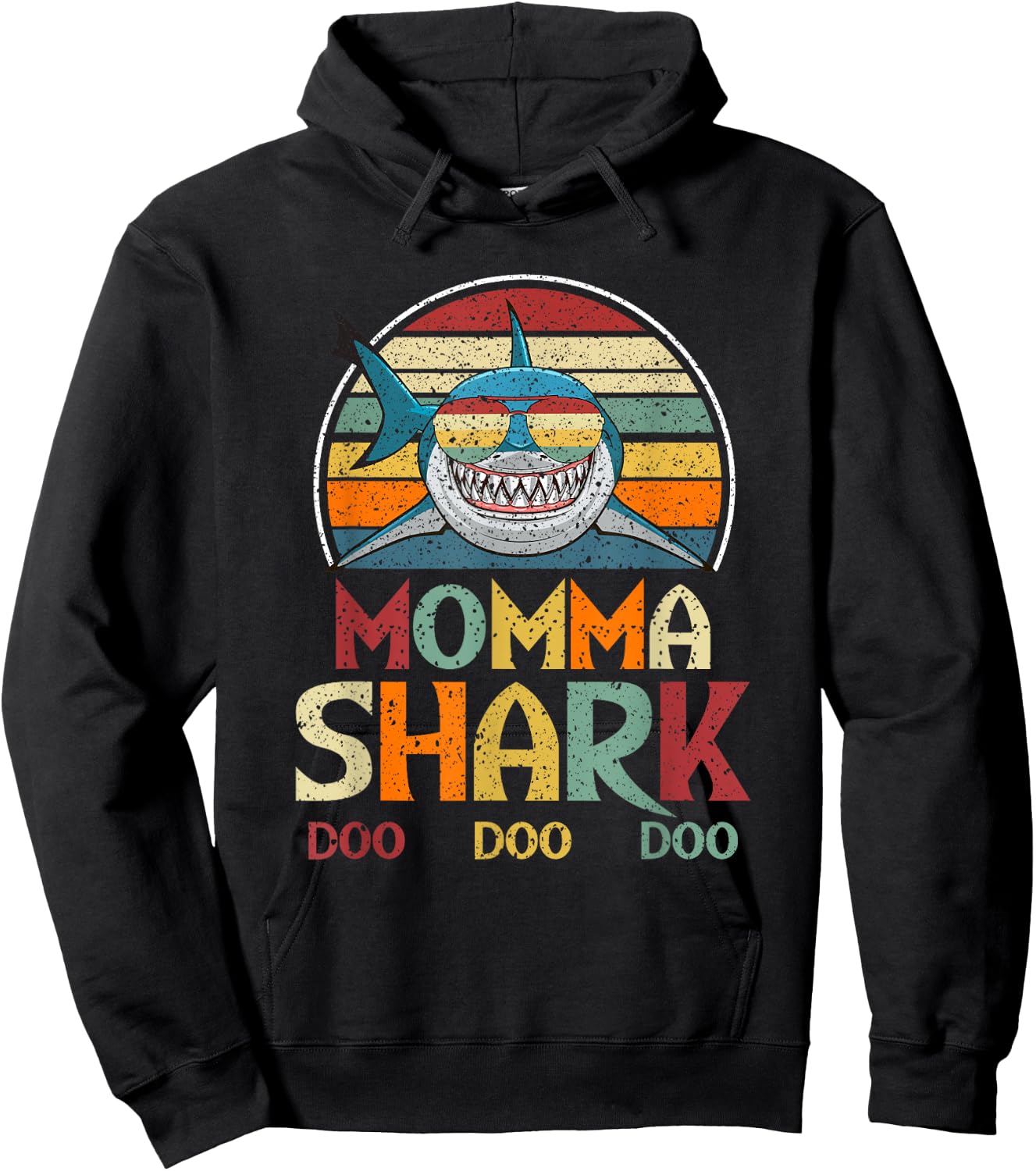 Retro Vintage Momma Shark Mom Gift Hoodie - Hoodie | Black