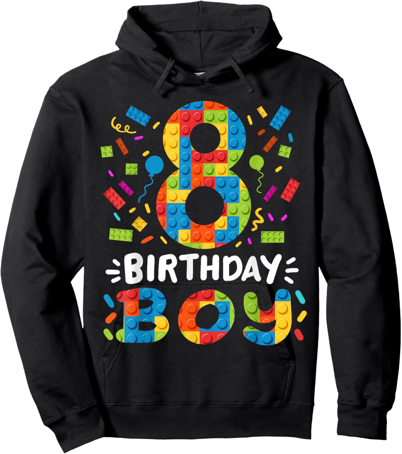 Kids 8 Years Old Building Blocks Builder 8th Birthday Boys Hoodie - Hoodie | Black