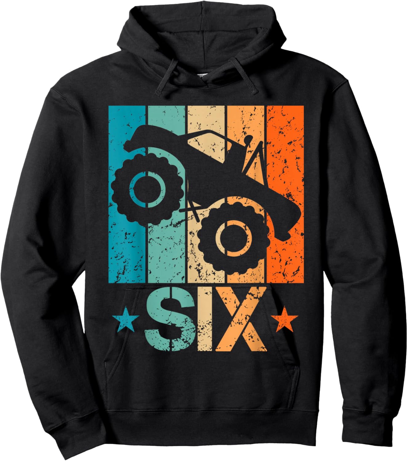 6th Monster Truck Birthday 6 Year Old 6yr Boys Birthday Hoodie - Hoodie | Black