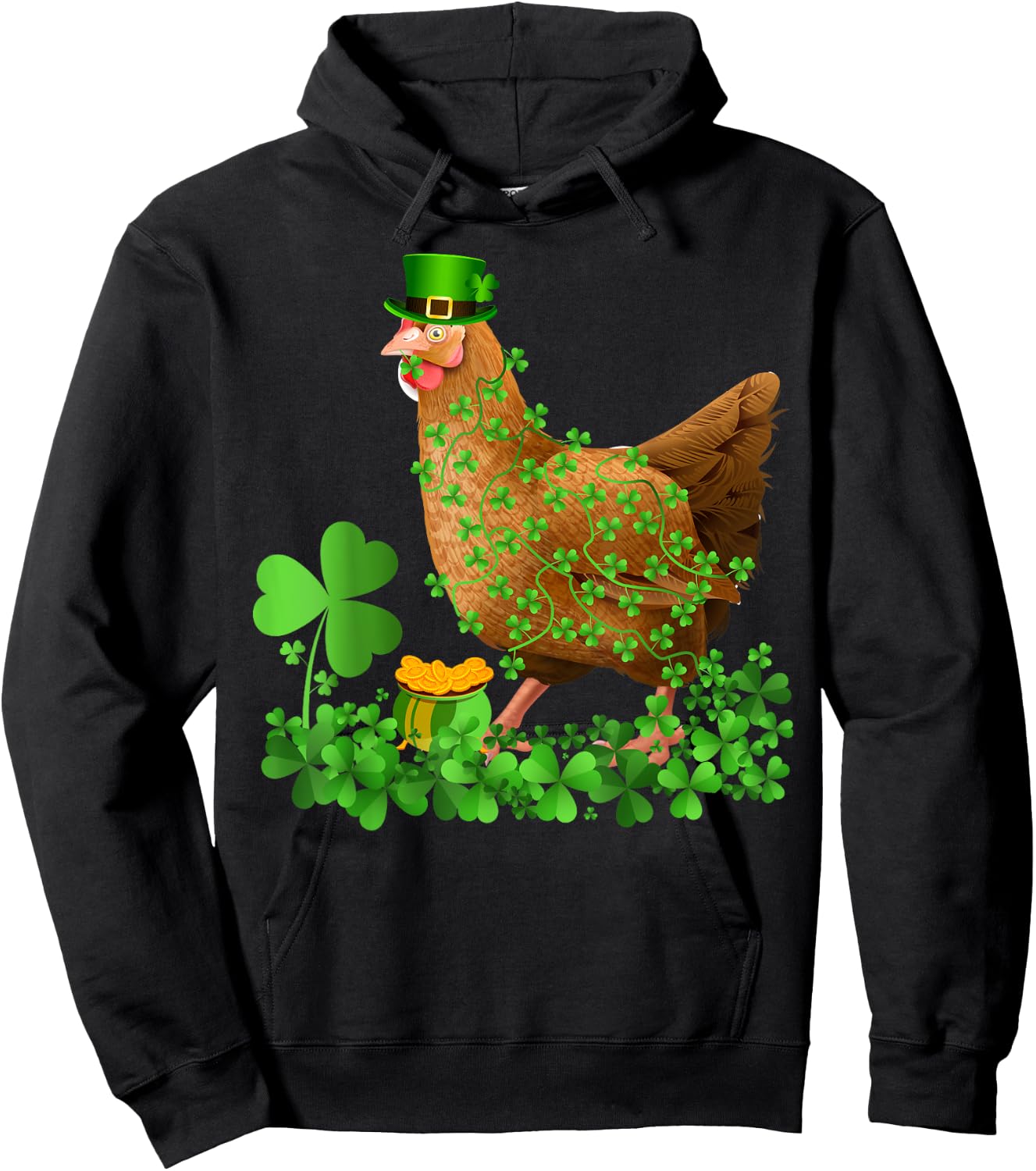 Irish Shamrock Leaf Leprechaun Hat Chicken St. Patrick's Day Hoodie - Hoodie | Black
