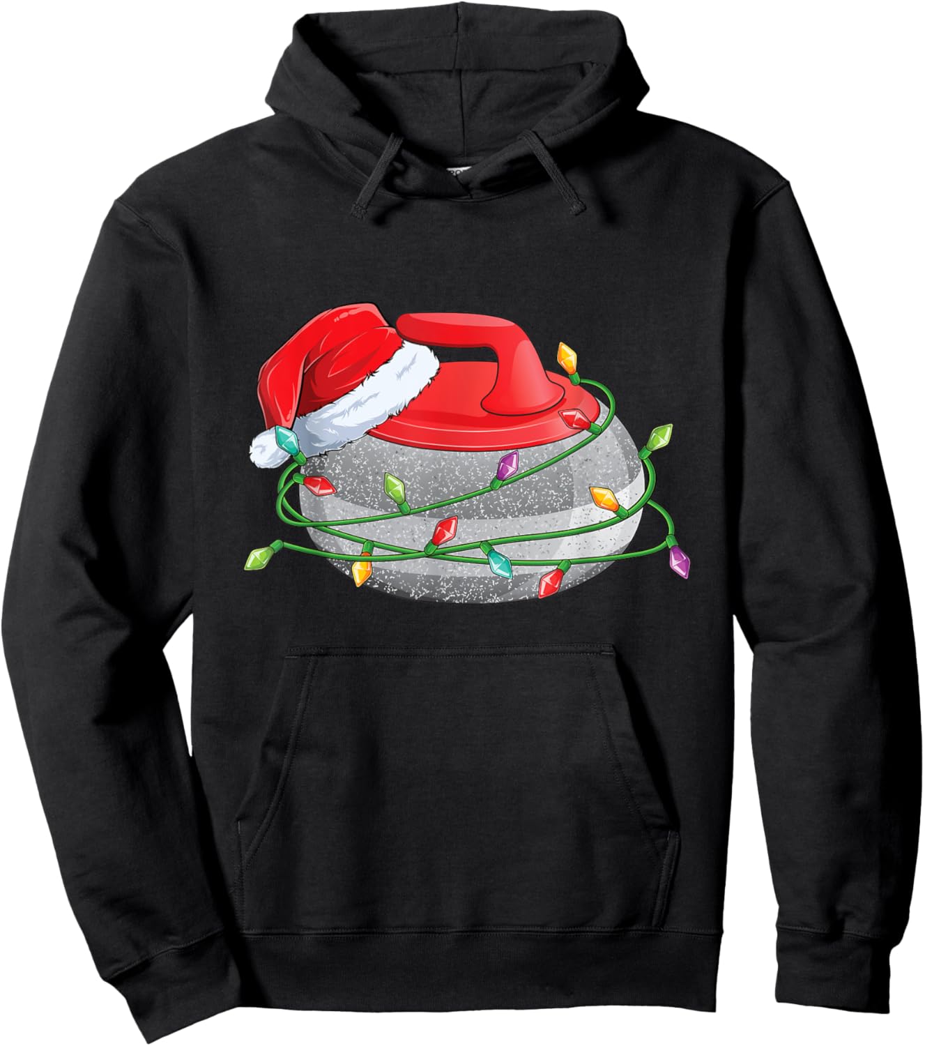 Christmas Curling Stone, Santa Hat wrapped in Holiday Lights Hoodie - Hoodie | Black