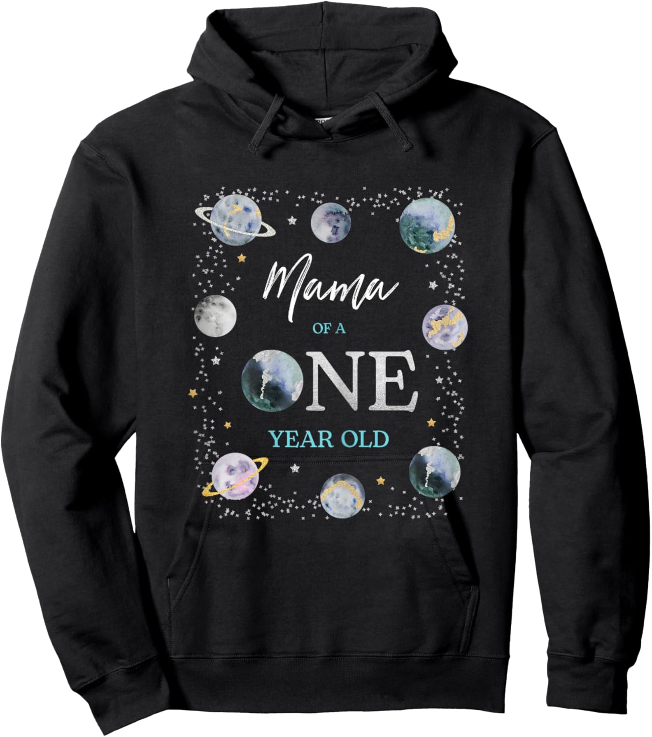 Mama Houston We Have A One Year Old Space Theme 1st Birthday Hoodie - Hoodie | Black