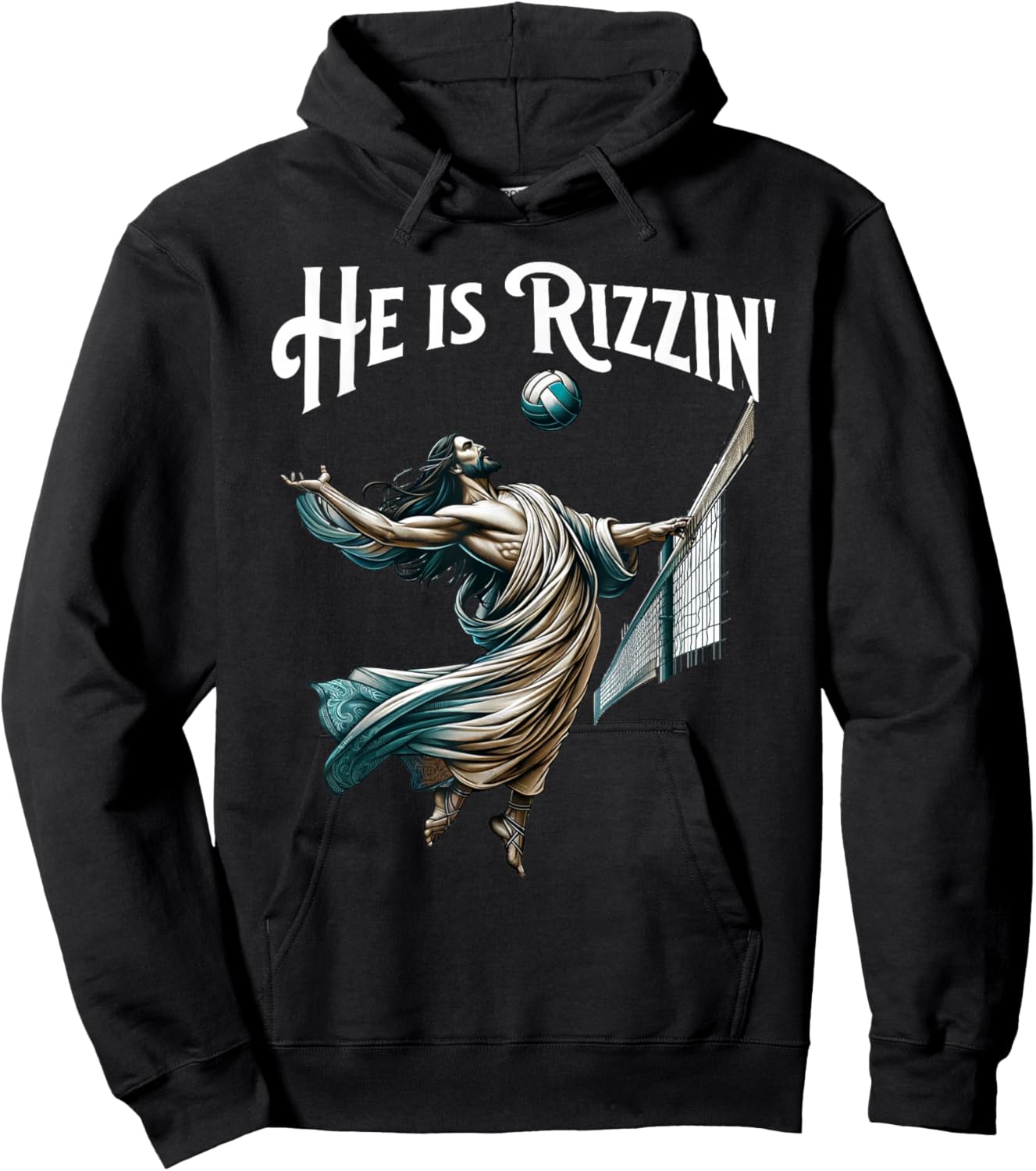 He is Rizzin Jesus Playing Volleyball Funny Sports Rizz Hoodie - Hoodie | Black