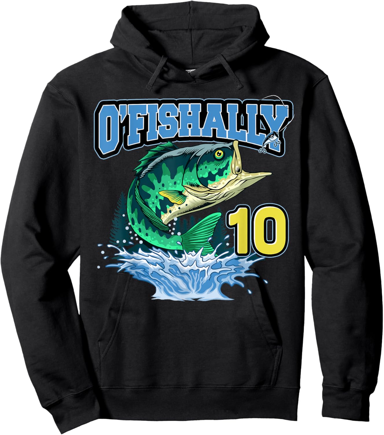 Retro O’Fishally 10 Fishing 10th Bday 10 Years Old Hoodie - Hoodie | Black