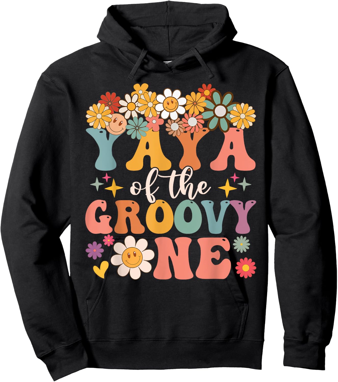 Retro Yaya of Groovy One Matching Family 1st Birthday Party Hoodie - Hoodie | Black