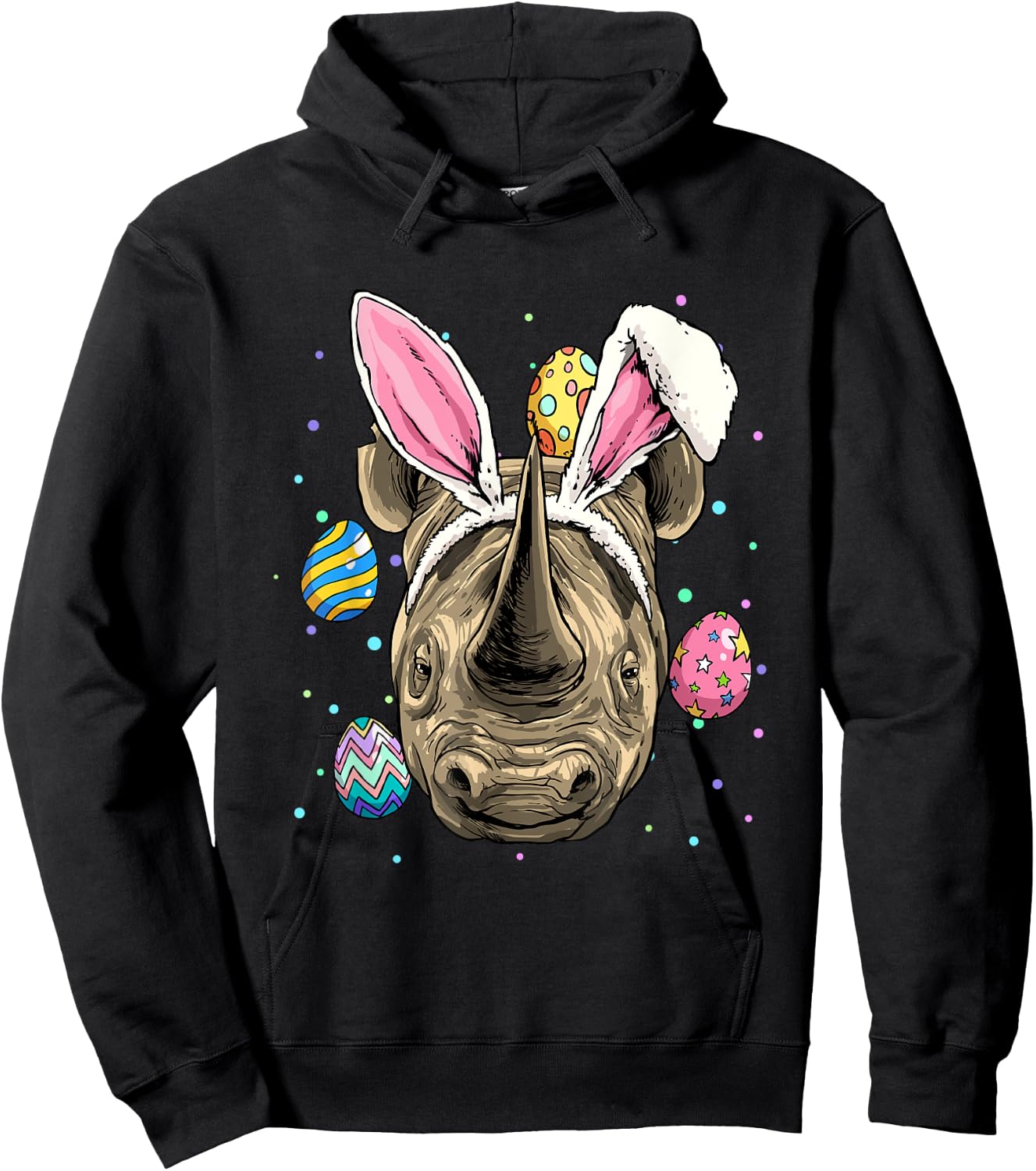 Easter Bunny Rhinoceros Chubby Unicorn Egg Hunts Rhino Lover Hoodie - Hoodie | Black