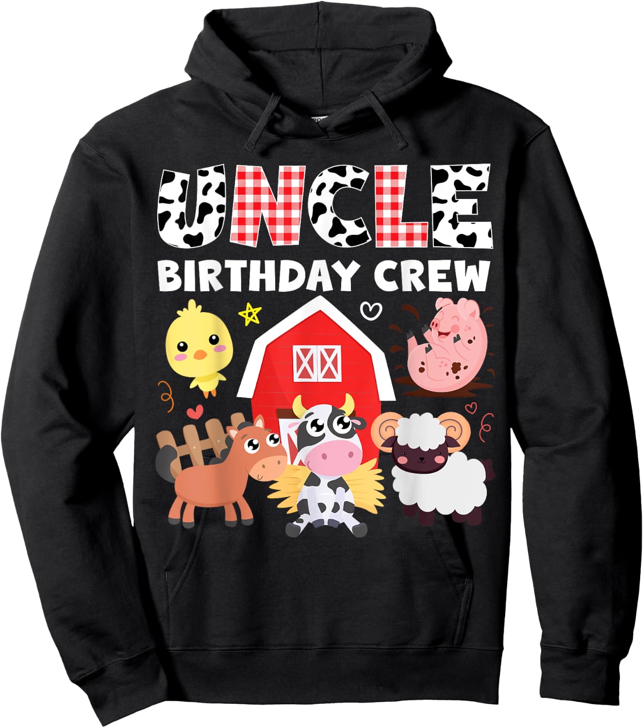 Cow Uncle Birthday Crew Farm Theme Animals Birthday Party Hoodie - Hoodie | Black