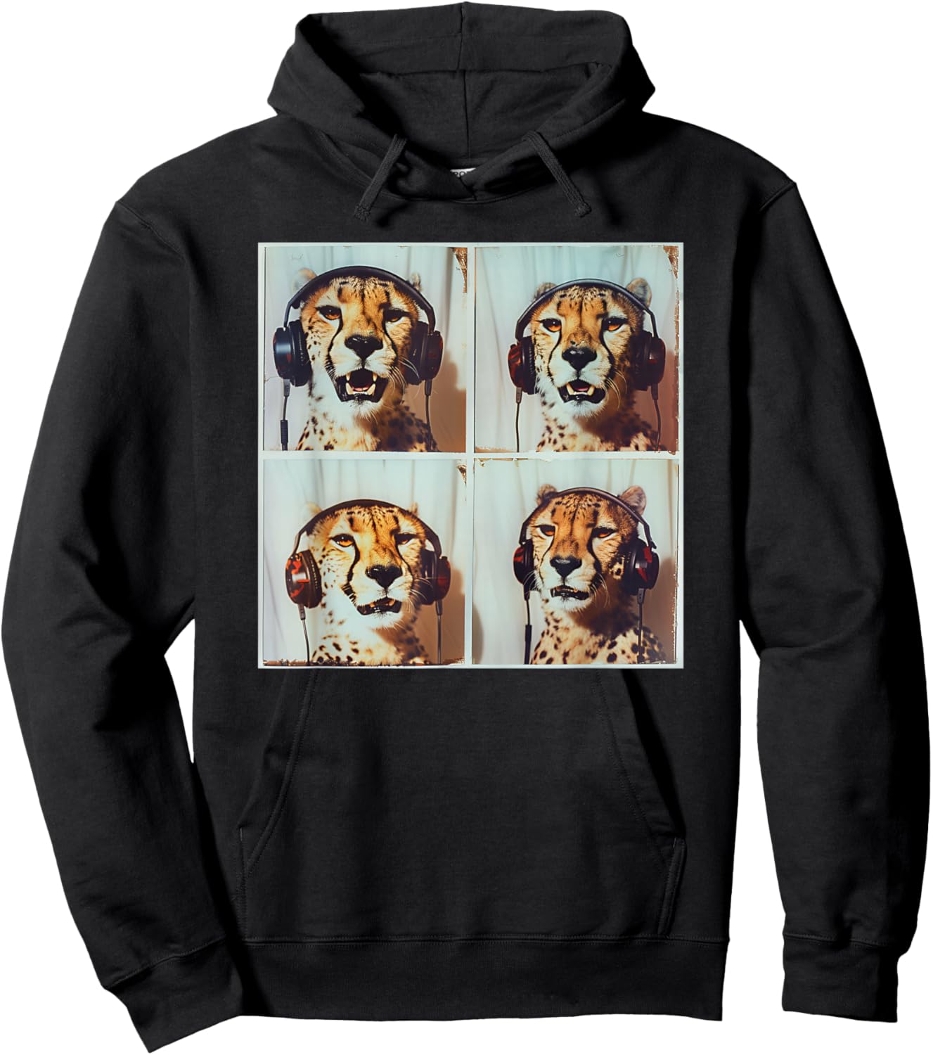 DJ Cheetah With Headphones Photobooth Cool Safari Cheetah Hoodie - Hoodie | Black