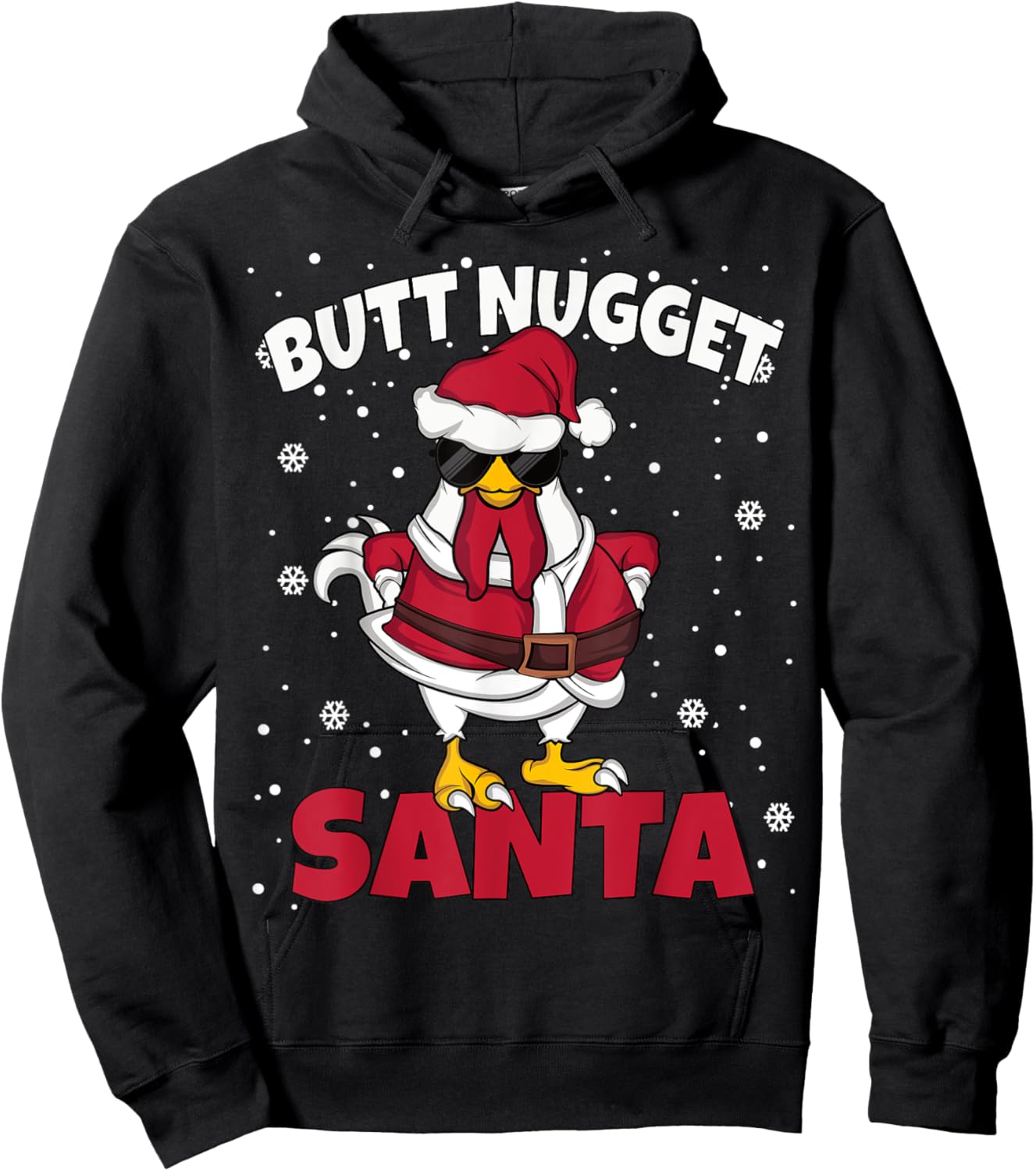 Butt Nugget Santa Men Women Funny Chicken Christmas Hoodie - Hoodie | Black