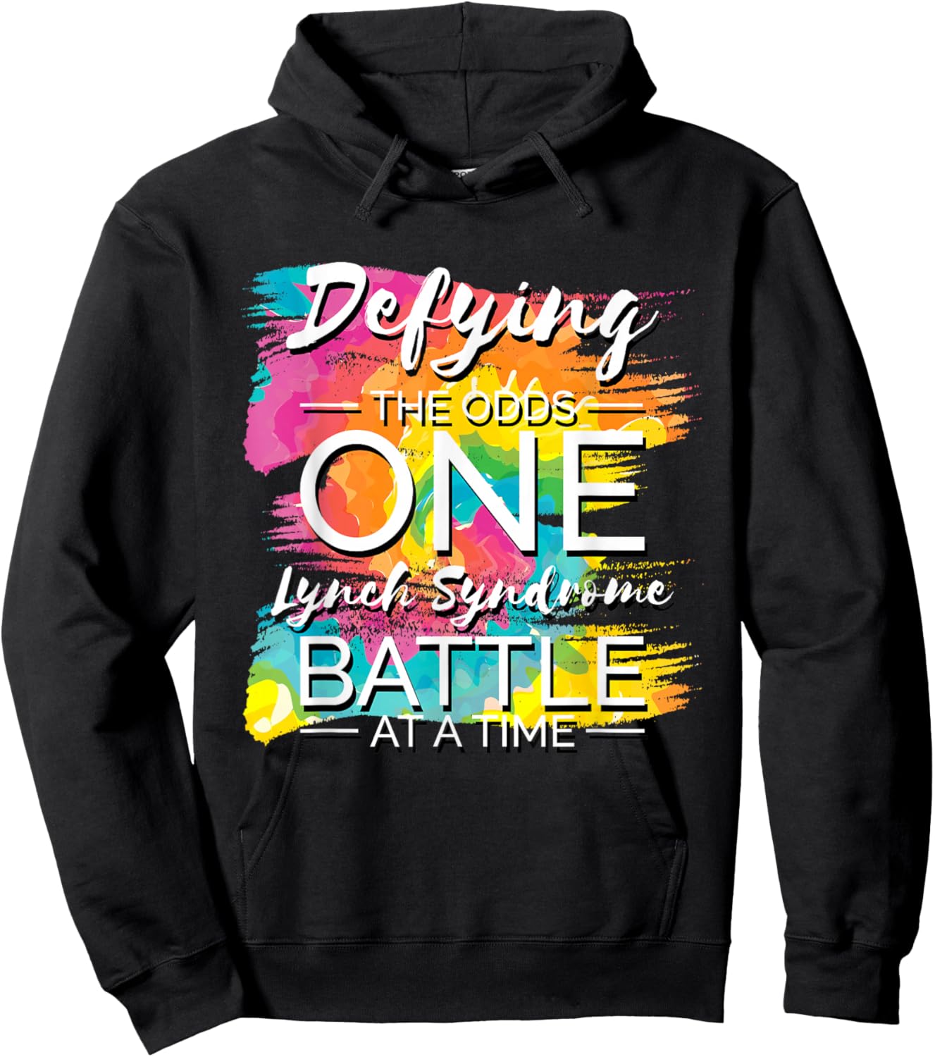 Lynch Syndrome Awareness & Survivor Designs Defying The Odds One Lynch Syndrome Fighter - -Adults, Black, Small, Short Sleeve Hoodie - Hoodie | Black