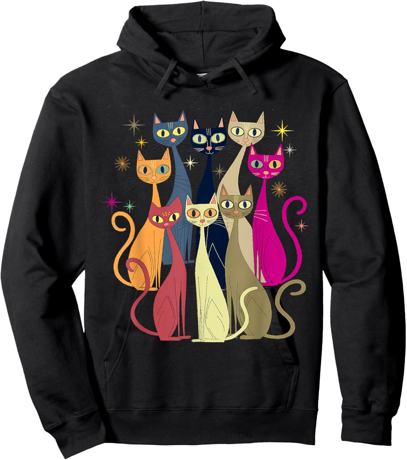 Cat Vintage Retro Mid-Century Modern Look Cats 50s 60s Style Hoodie - Hoodie | Black