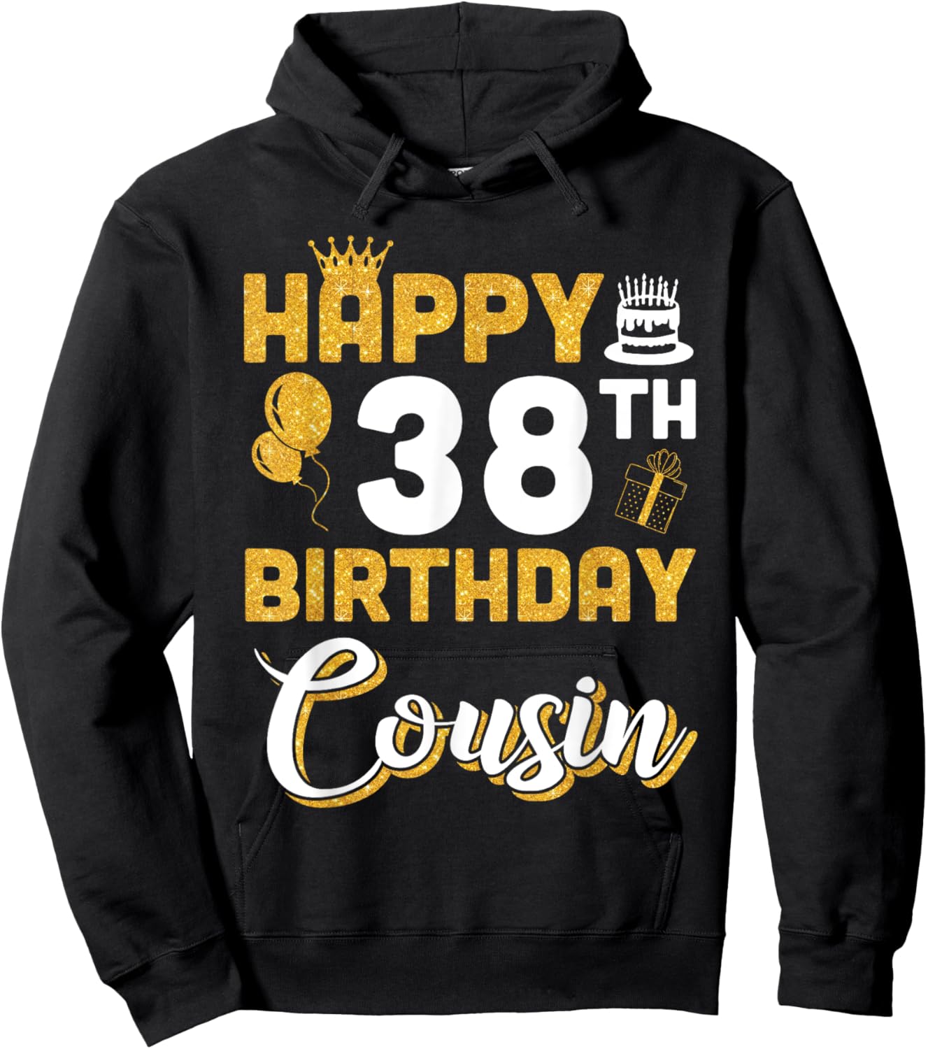 Balloon Cake Present Happy 38th Birthday Cousin 38 Years Old Hoodie - Hoodie | Black