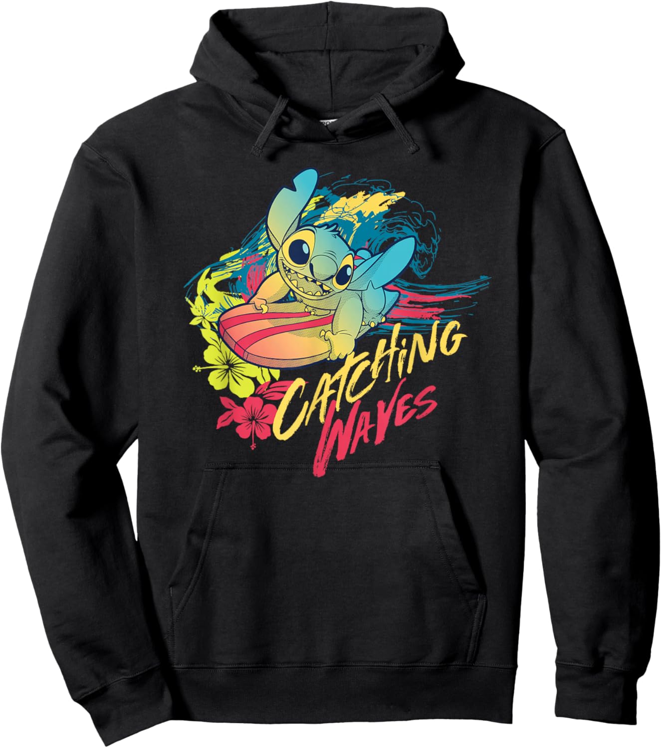 Disney Lilo & Stitch Beach Vibes Surfing Catching Waves Hoodie - Hoodie | Black