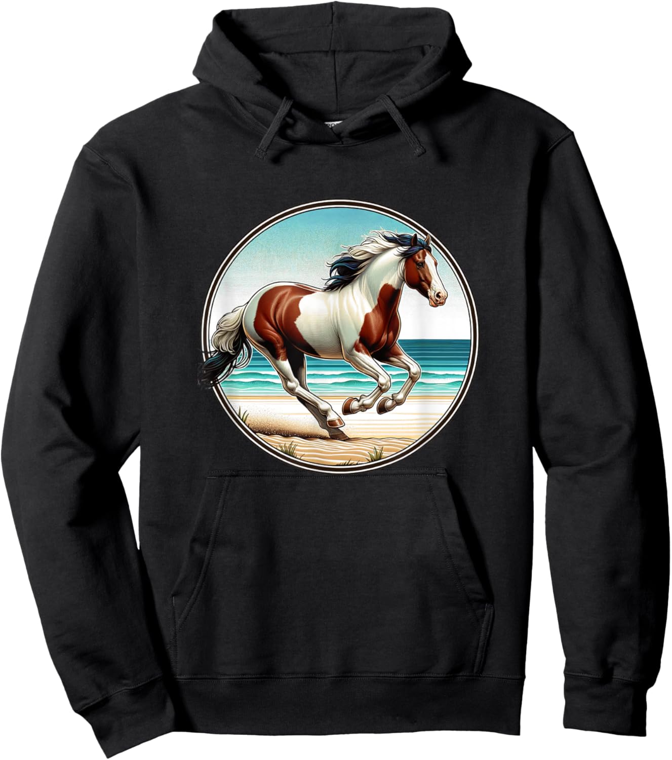 Paint Horse Running On The Beach - Women Girls Kids Hoodie - Hoodie | Black