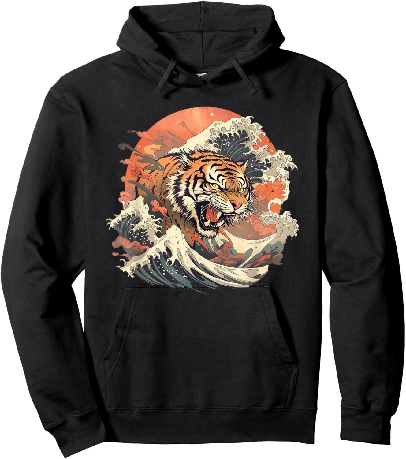 Asian inspired vintage style 80s retro Japanese Tiger Hoodie - Hoodie | Black