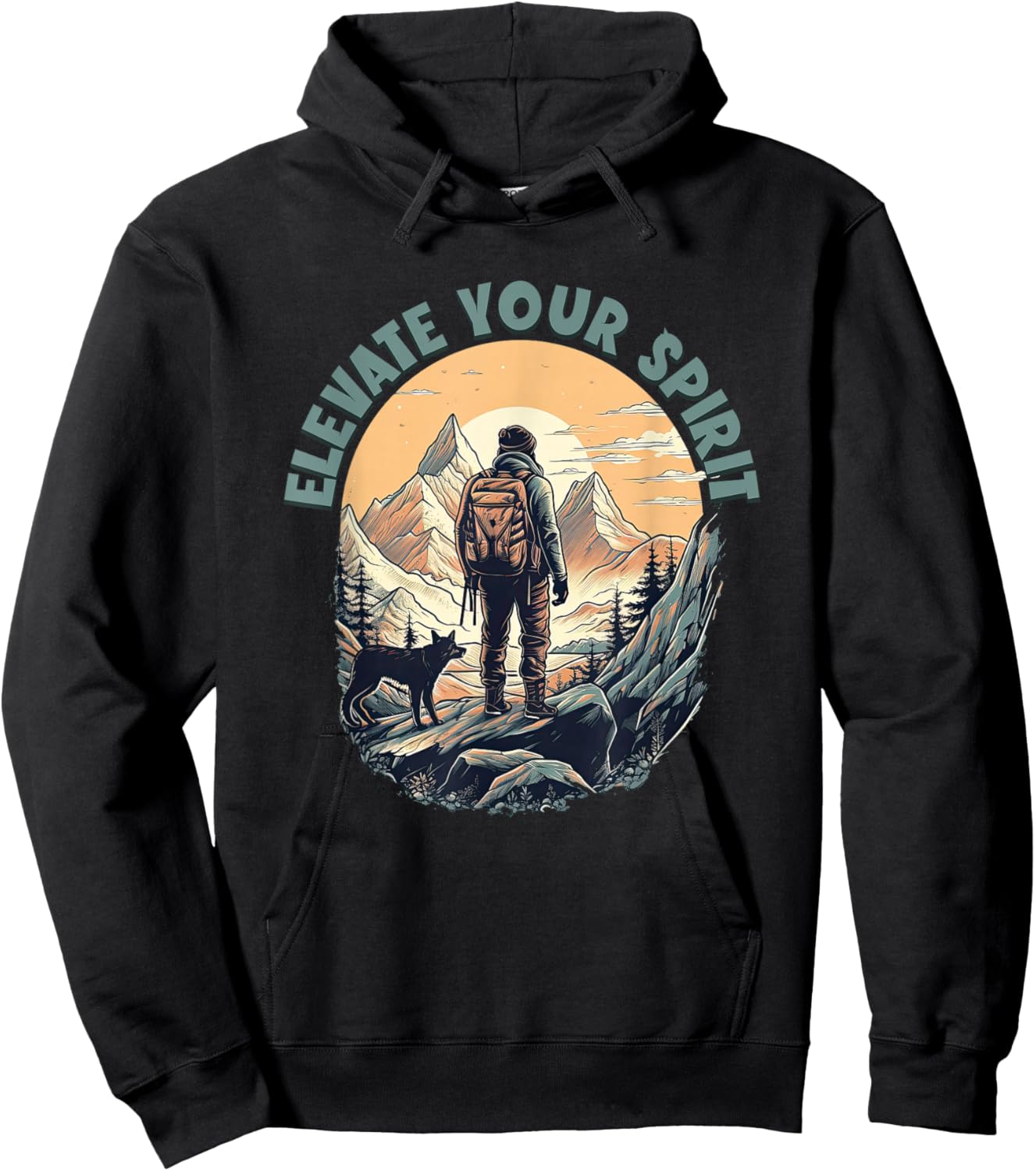 Hiking with dog Mountaineer Elevate Your Spirit Hiker Hoodie - Hoodie | Black