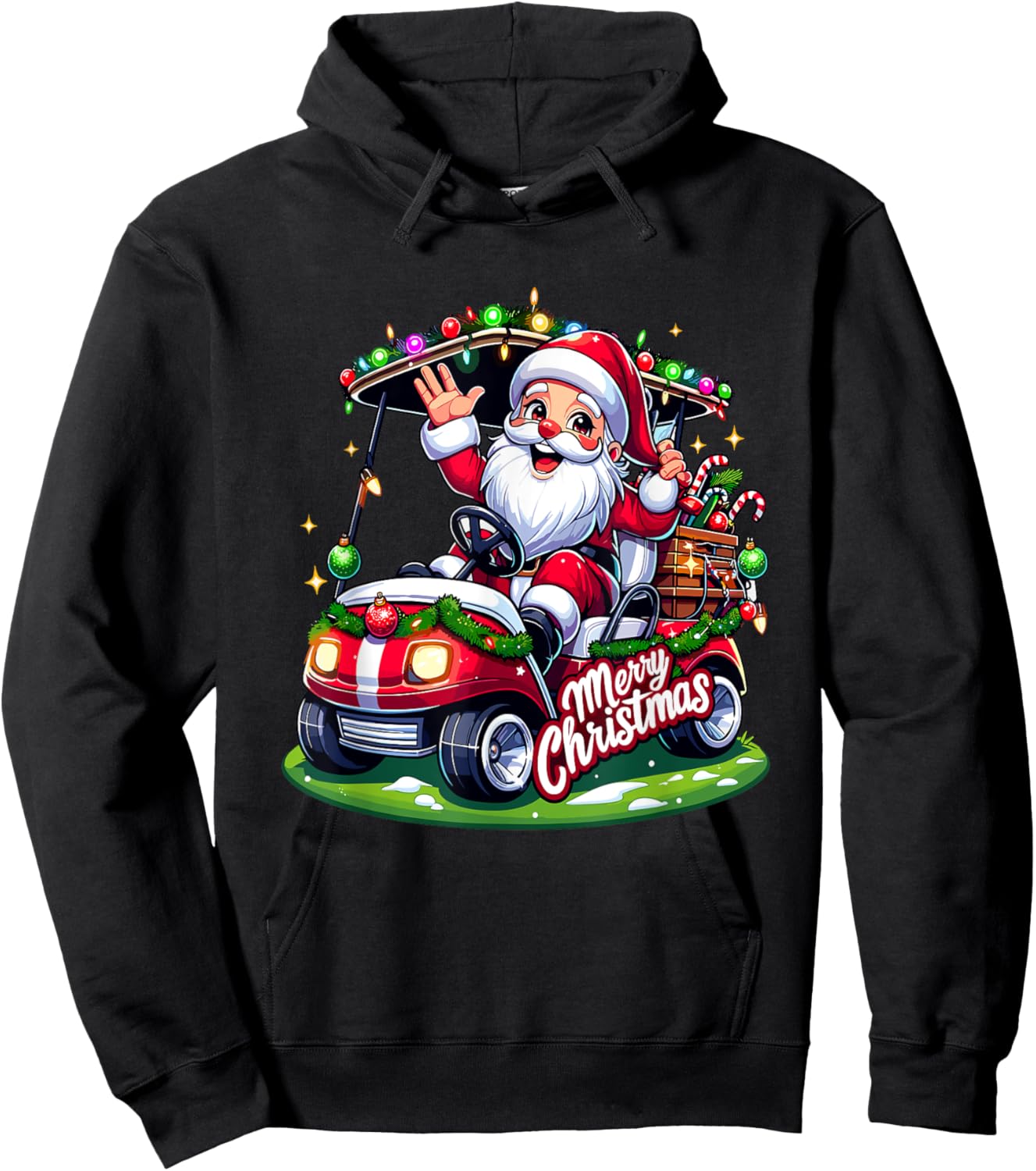 Santa Claus Golf Cart Merry Christmas Festive Xmas Holiday Hoodie - Hoodie | Black