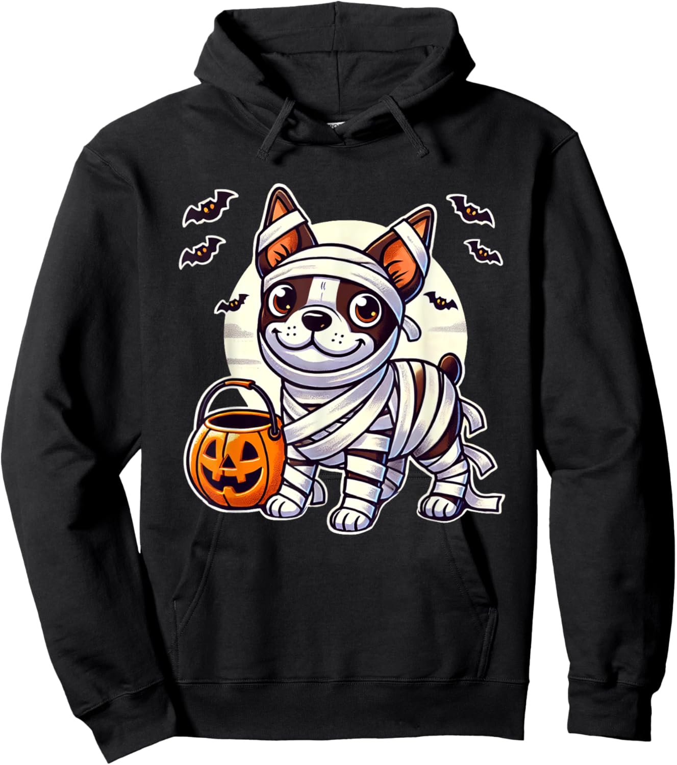 Boston Terrier Halloween Mummy Cute Boston Terrier Hoodie - Hoodie | Black