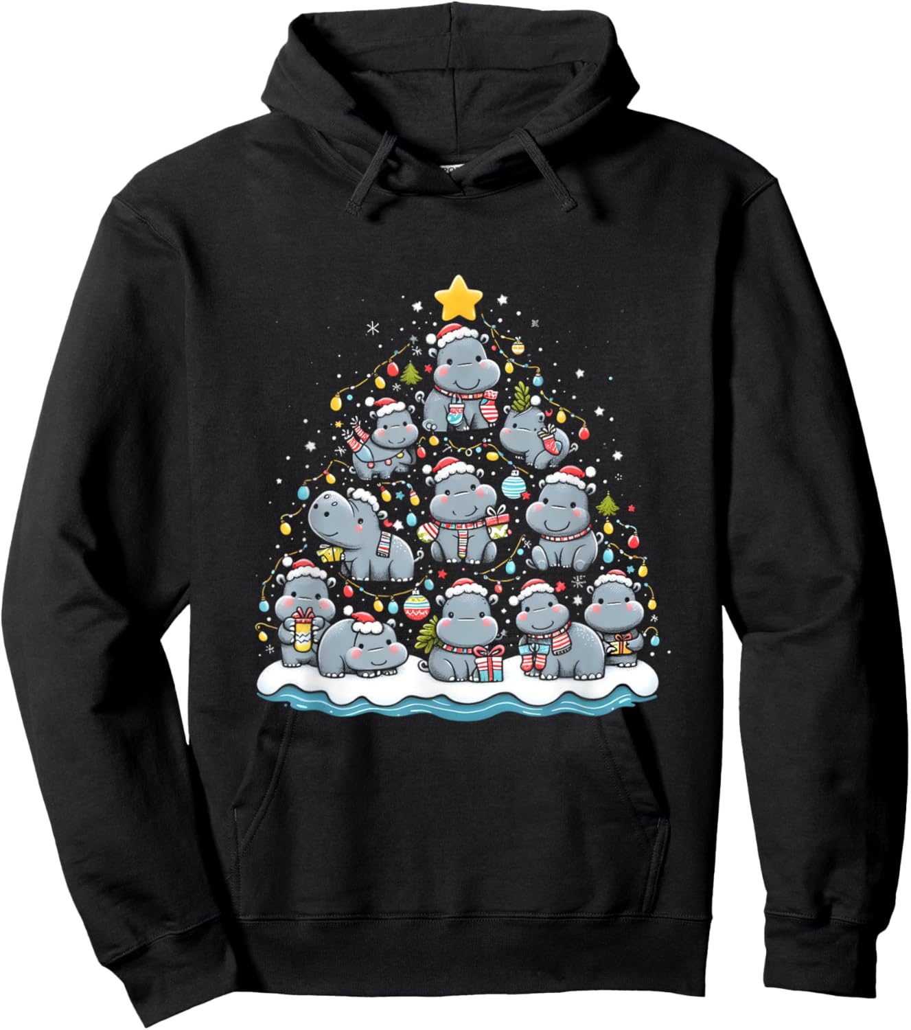 Hippopotamus Christmas Tree Funny Baby Pygmy Hippo Decor Hoodie - Hoodie | Black