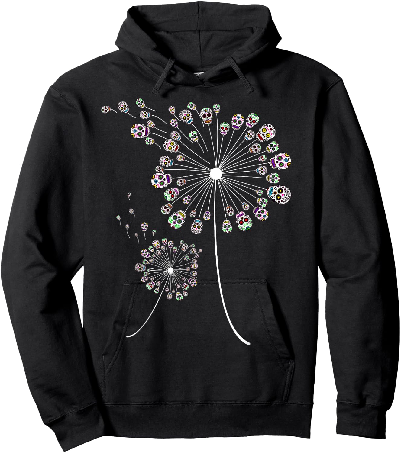 Funny Sugar Skull Gift Women Cool Dandelion Flower Hoodie - Hoodie | Black