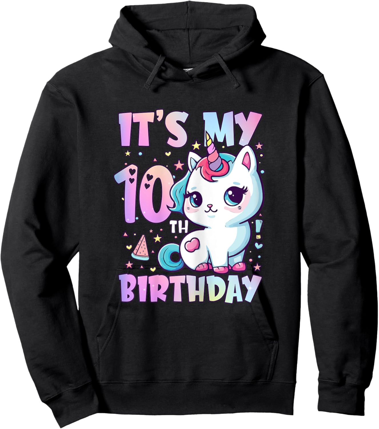 10th Birthday Shirt Girls 10 Year Old Cat Unicorn Birthday Hoodie - Hoodie | Black