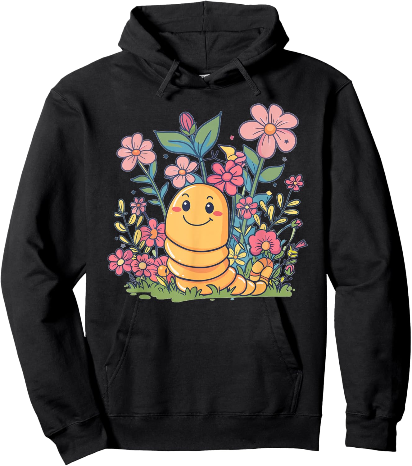 Cute Worm With Flowers I Kids Worm Hoodie - Hoodie | Black