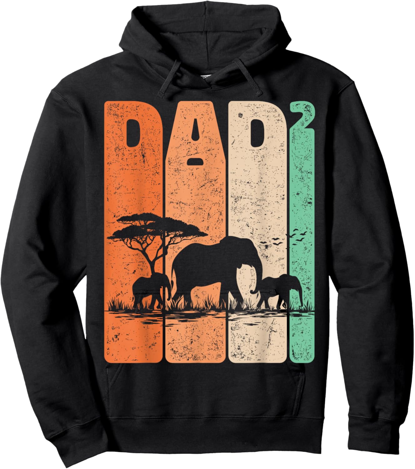 Dad Squared Vintage Elephant Safari Father Two Kids Daddy Hoodie - Hoodie | Black