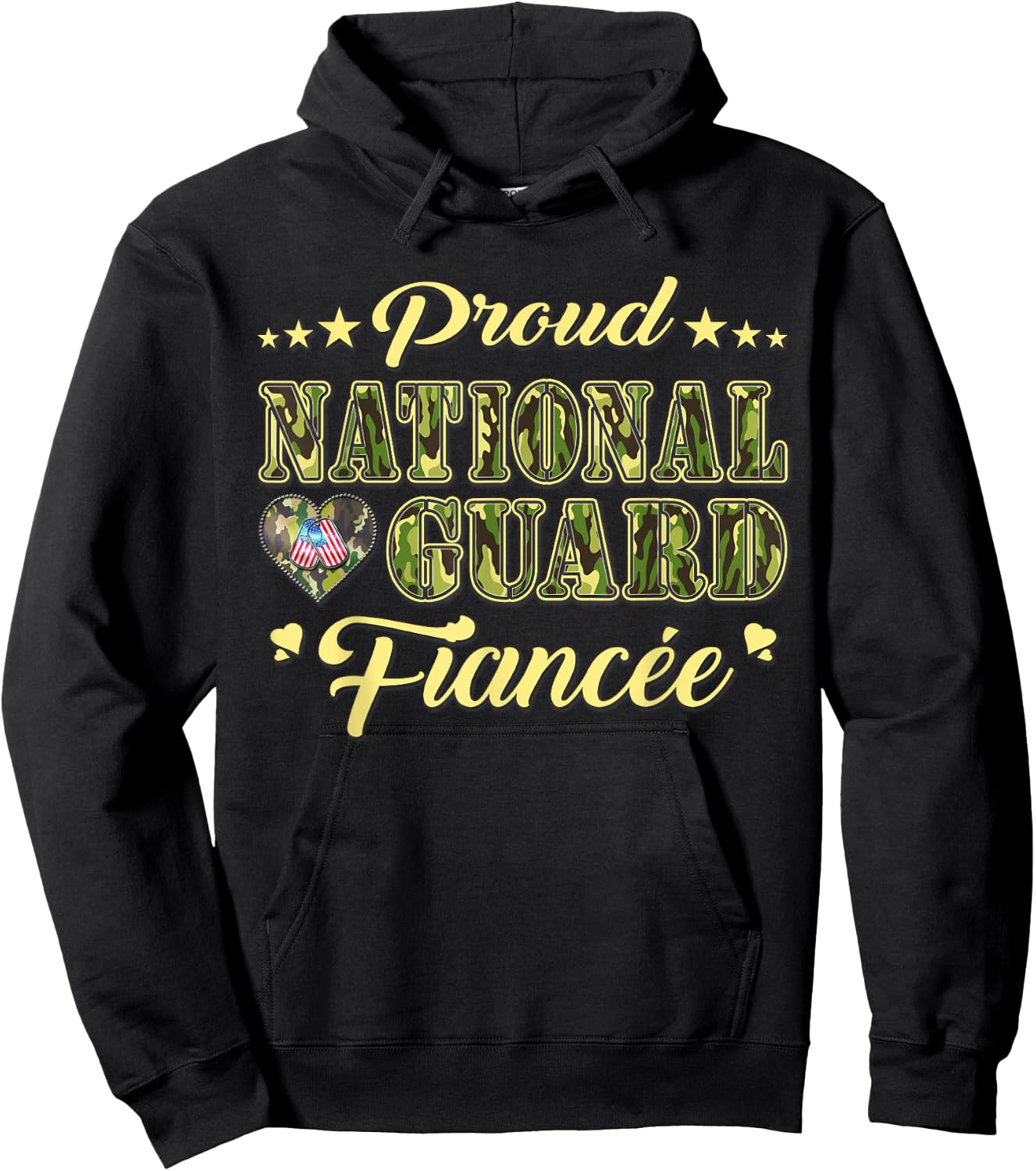 Proud National Guard Fiancee Dog Tags Heart Military Lover Men Women Hoodie - Hoodie | Black