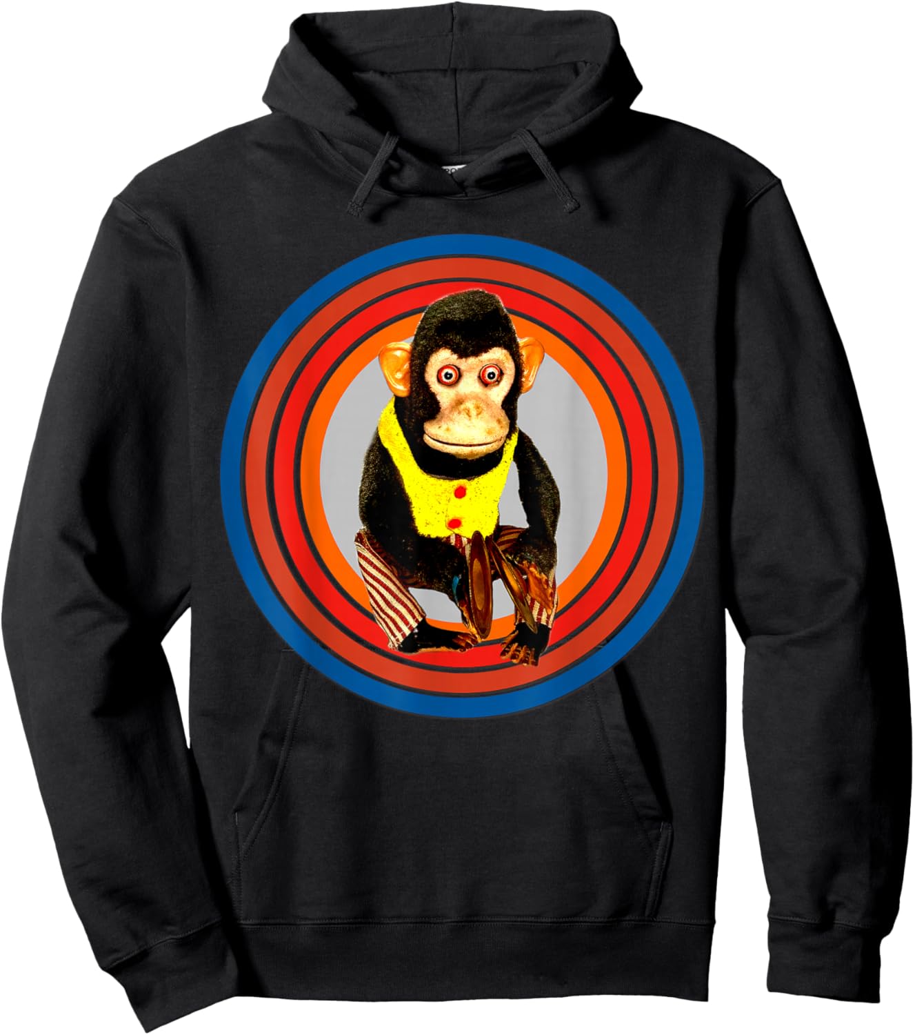Cymbal Chimp Toy, Jolly Monkey With Cymbals Vintage Retro Hoodie - Hoodie | Black