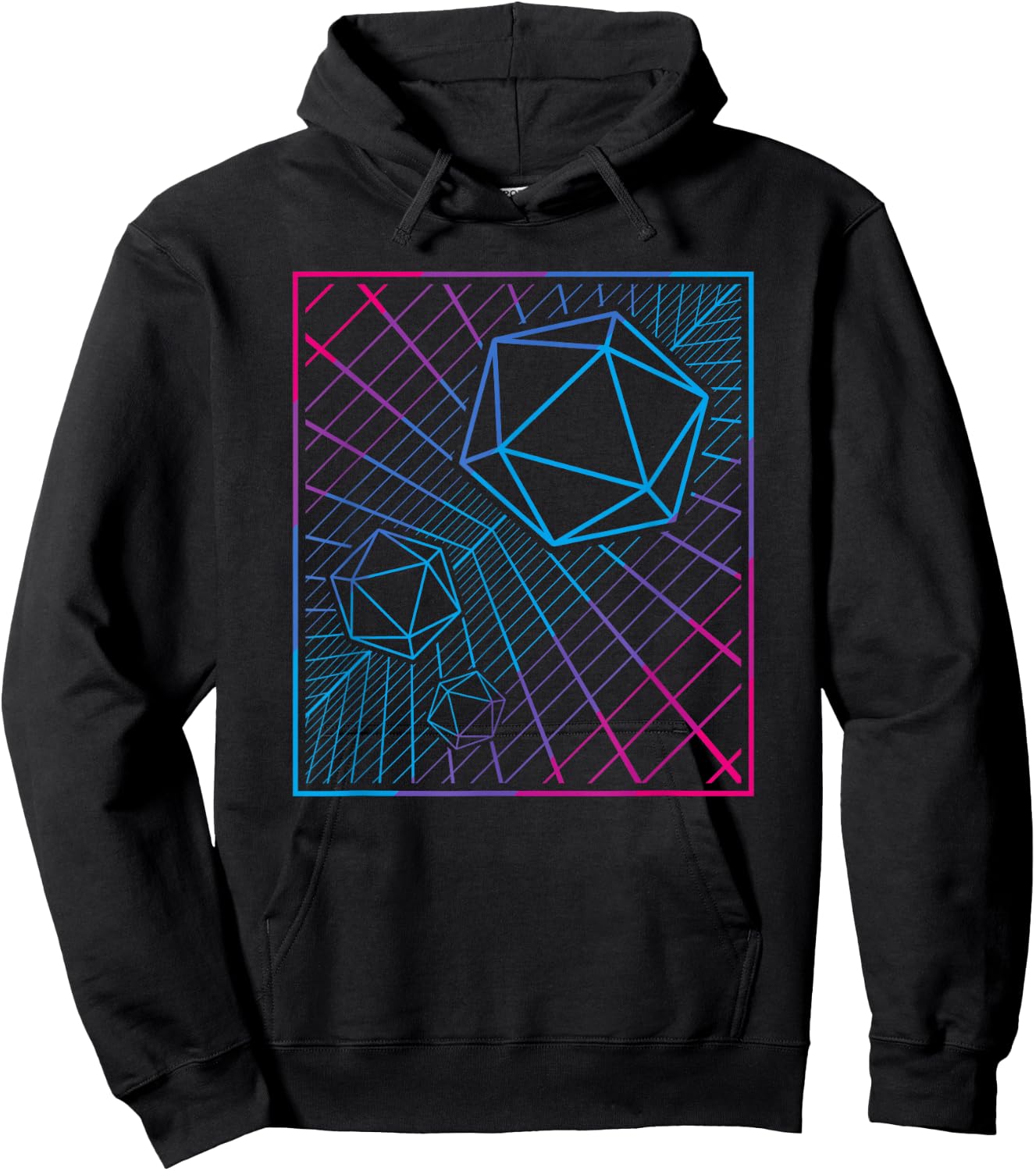 D20 Dice Synthwave Retro 80s TTRPG Synthesizer Music Hoodie - Hoodie | Black