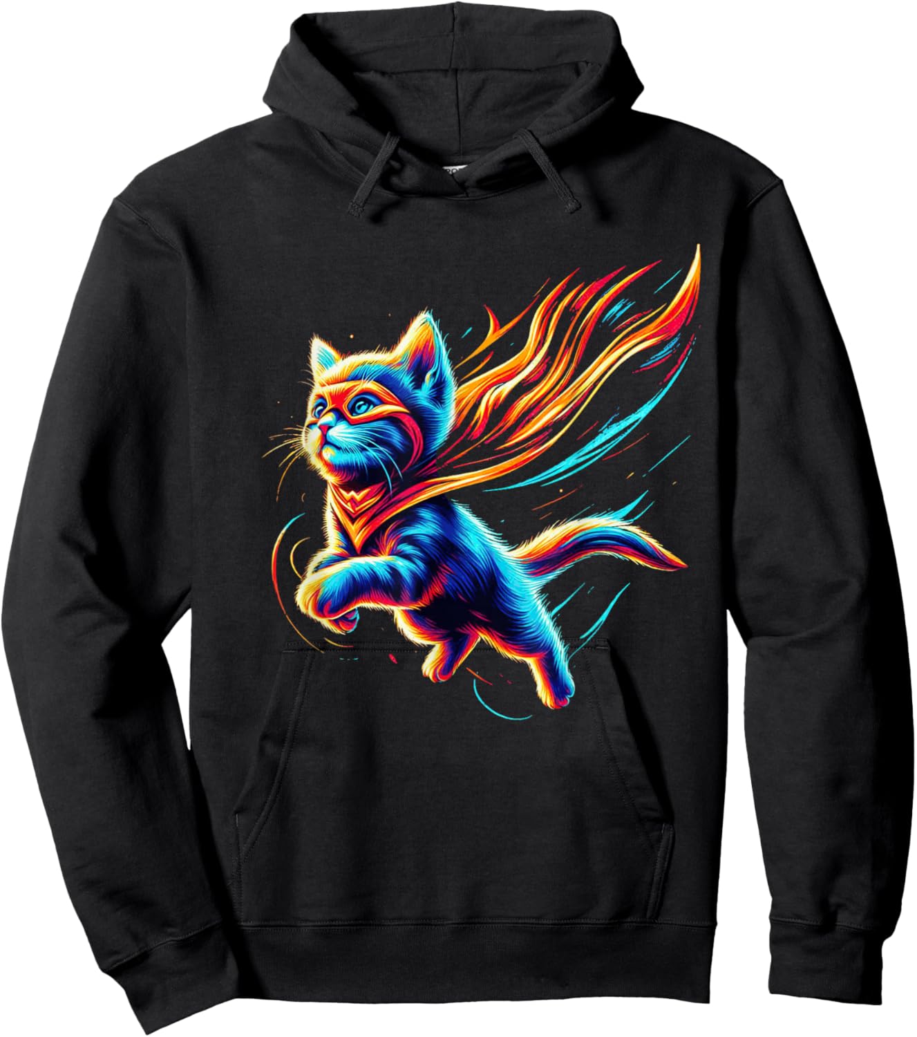 Heroic Kitten Super Cat Superhero Cute Vibrant Adorable Art Hoodie - Hoodie | Black