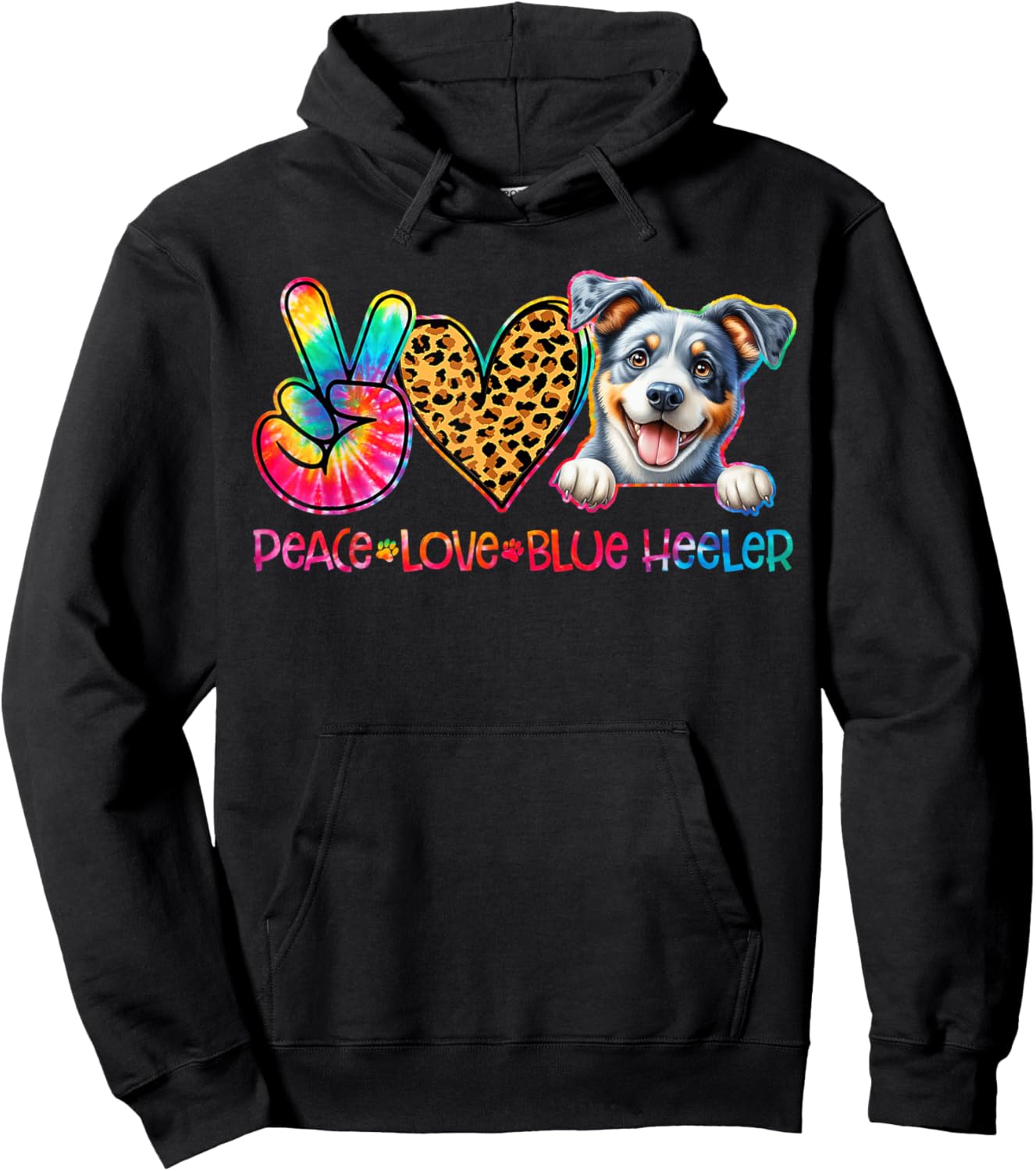 Peace Love Blue Heeler Tie Dye Dog Lover Hoodie - Hoodie | Black