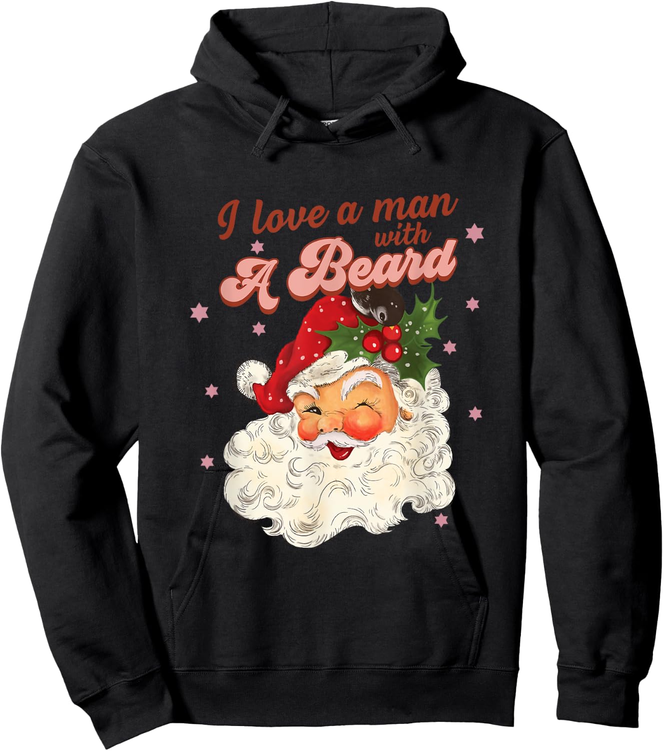 Vintage Santa Christmas I Love A Man With A Beard Hoodie - Hoodie | Black